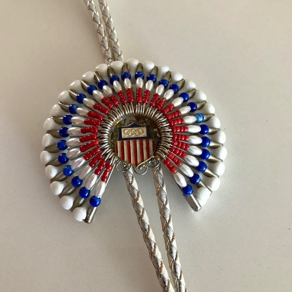 Vintage Folk Art US Olympic Team safety pin bolo